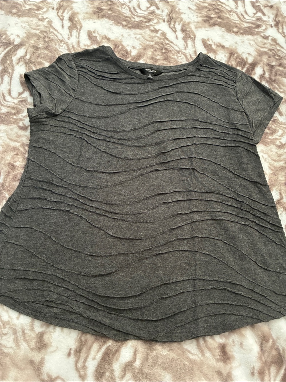 Simply Vera Vera Wang Charcoal Textured Short Sleeve Tee